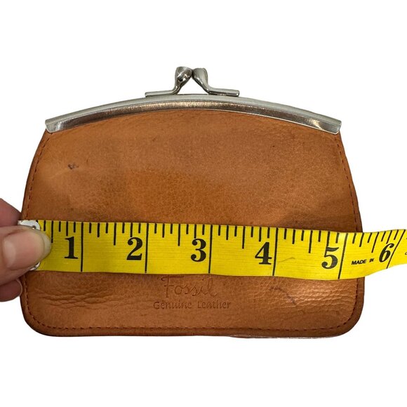 Vintage Fossil Kiss Lock Wallet Card Holder Change Purse Saddle - Picture 7 of 10